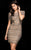 Scala - 48757 Sophisticated Beaded Short Sleeve Cocktail Dress In Brown and Neutral