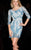 Scala - 48760 Beaded Fitted Cocktail Dress In Blue and White