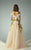 Beside Couture - BC1198 Off-Shoulder Floral Applique Gown in Neutral and Orange