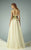 Beside Couture - BC1201 Illusion V-Neck Rosette Gown in Yellow and Purple