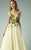 Beside Couture - BC1201 Illusion V-Neck Rosette Gown in Yellow and Purple