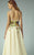 Beside Couture - BC1201 Illusion V-Neck Rosette Gown in Yellow and Purple