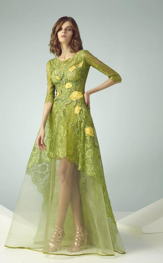 Beside Couture - BC1205 Embroidered Bateau A-line Dress in Green and Yellow