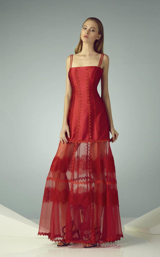 Beside Couture - BC1206 Lace Square A-line Dress in Red