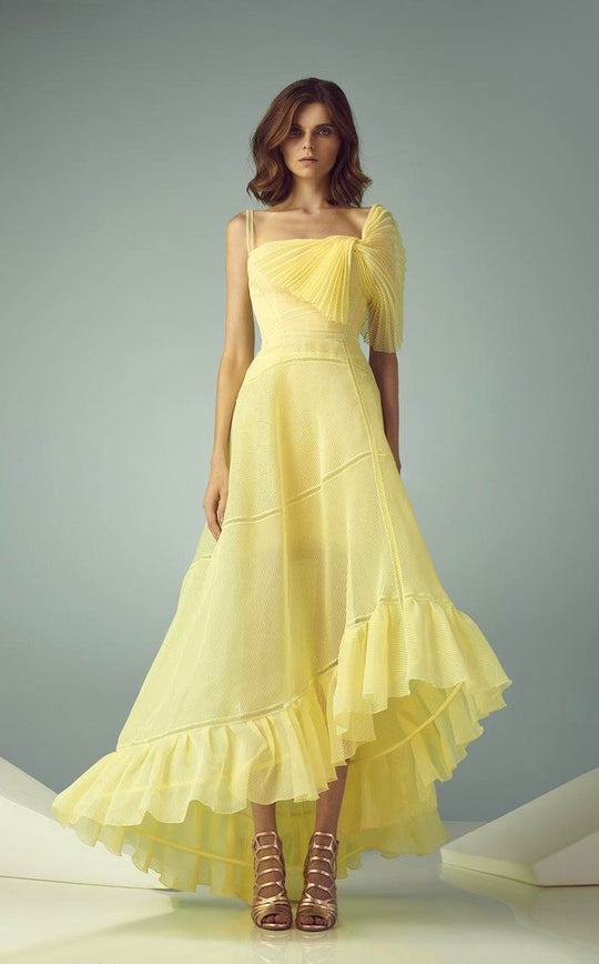 Beside Couture - BC1211 Ruffled High-Low A-line Dress in Yellow