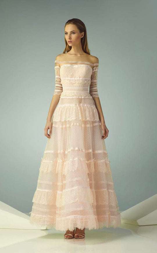 Beside Couture - BC1213 Lace Illusion Bateau A-line Dress in Pink