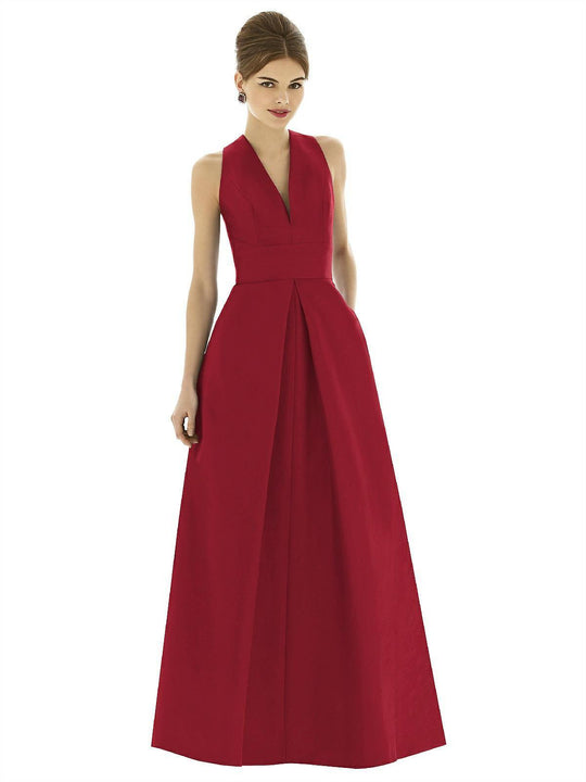 Alfred Sung - D611 Sleeveless V-neck Dupioni A-line Dress In Red