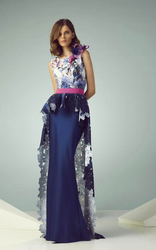 Beside Couture - BC1214 Multi-Colored Print Sheath Dress in Blue and Multi-Color