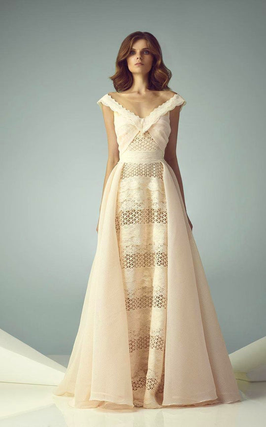 Beside Couture - BC1225 Embroidered Illusion Bateau A-line Dress in Neutral