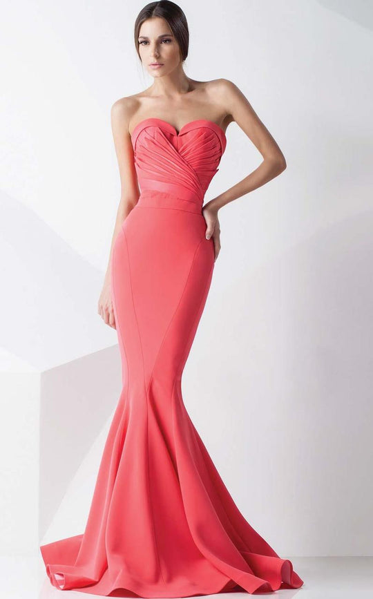 MNM Couture - Ruched Sweetheart Mermaid Dress G0786 in Pink