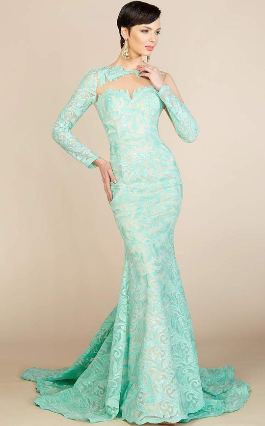 MNM Couture - Long Sleeve Lace Mermaid Dress M0012 in Green