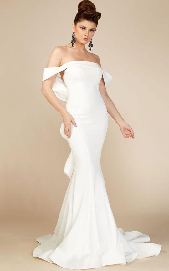 MNM Couture - Off-Shoulder Ruffled Mermaid Gown N0145 in White