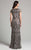 Lara Dresses - 33037 Geometric Short Sleeves Sheath Long Dress In Gray