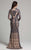 Lara Dresses - 33038 Long Sleeves Jewel Neck Sheath Long Dress In Neutral and Blue
