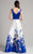 Lara Dresses - 33122 Floral Printed V Neck Long Dress In Blue and Print