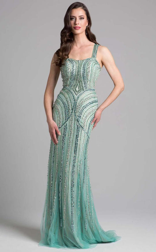 Lara Dresses - 33201 Sparkling Beaded Sheath Long Gown In Green