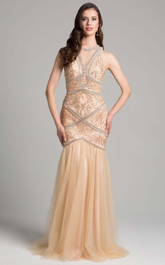 Lara Dresses - 33206 Sleeveless Beaded Jewel Trumpet Gown In Gold