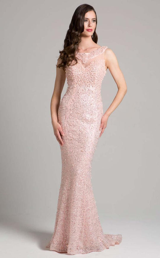 Lara Dresses - 33218 Beaded Bateau Sheath Dress In Pink