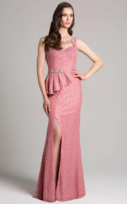 Lara Dresses - 33222 Embellished Bateau Sheath Dress In Pink