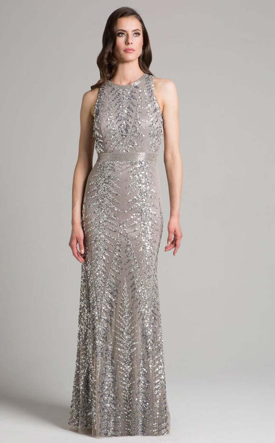 Lara Dresses - 33260 Sequined Jewel Column Dress In Silver
