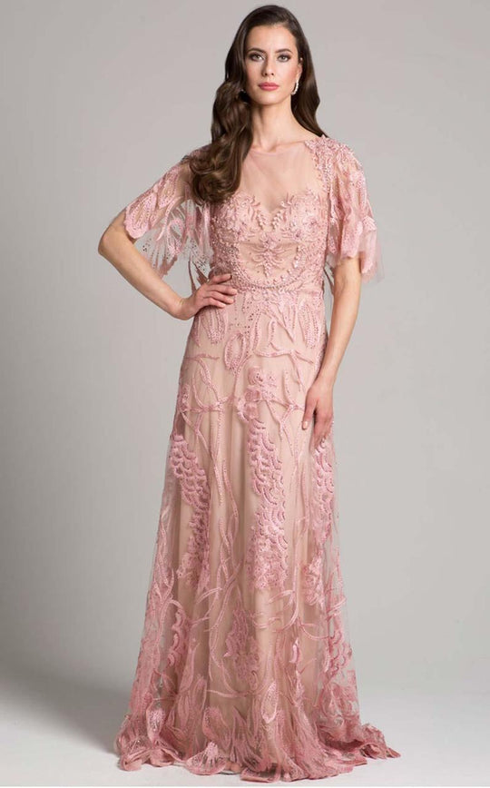 Lara Dresses - 33274 Laced Illusion Bateau A-line Dress In Pink and Neutral