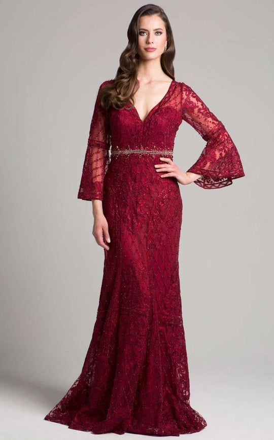 Lara Dresses - 33275 Beaded V-neck Sheath Dress In Red