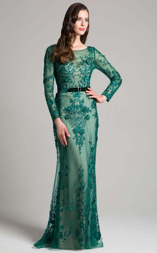 Lara Dresses - 33276 Laced Illusion Bateau Sheath Dress In Green and Neutral