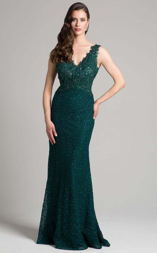 Lara Dresses - 33283 Embellished V-neck Sheath Dress In Green