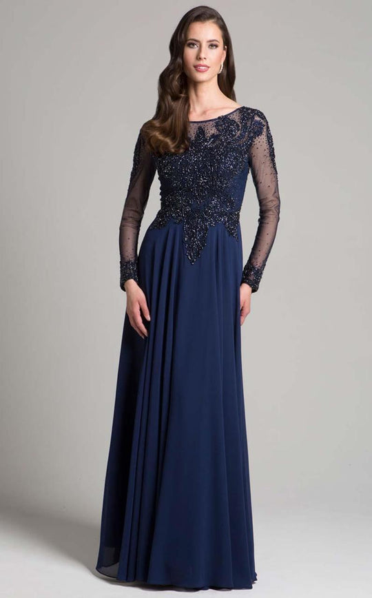 Lara Dresses - 33289 Beaded Illusion Bateau A-line Dress In Blue