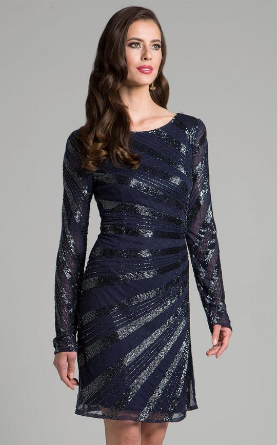Lara Dresses - 33291 Long Sleeve Beaded Sheath Dress In Blue