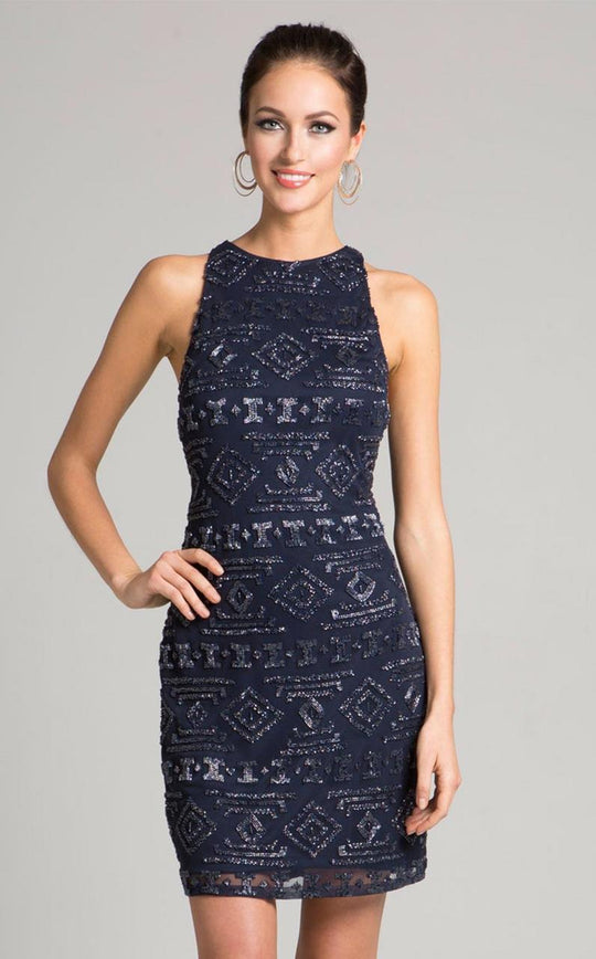 Lara Dresses - 33294 Beaded Jewel Sheath Dress In Blue