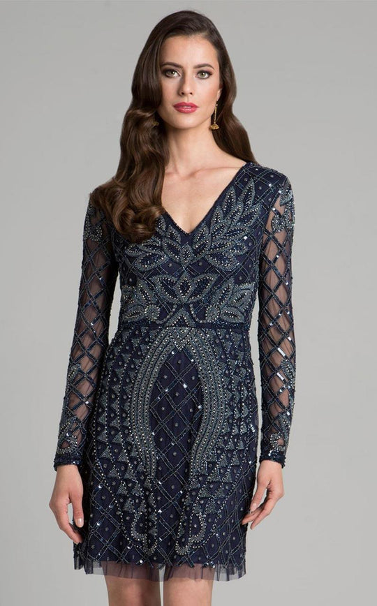 Lara Dresses - 33403 Embellished V-neck Cocktail Dress In Blue