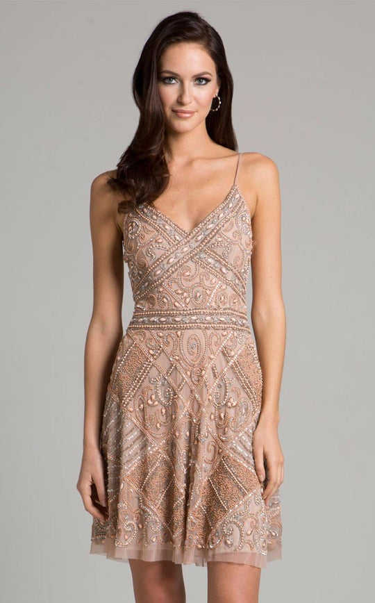 Lara Dresses - 33409 Beaded V-neck Sheath Dress In Pink