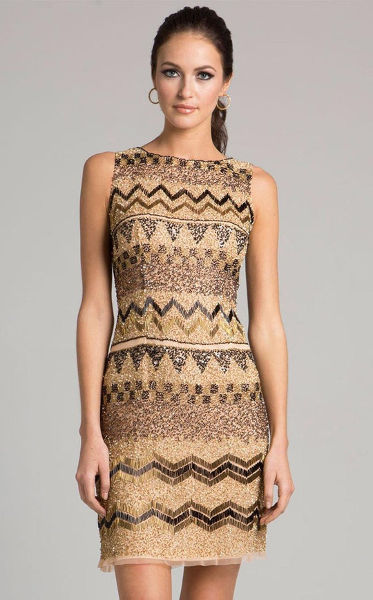 Lara Dresses - 33416 Dazzling Embellished Cocktail Dress In Gold