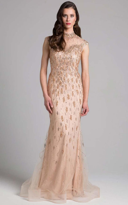 Lara Dresses - 42624 Embellished Lace Evening Gown In Neutral