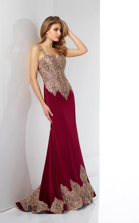 Social Occasions by Mon Cheri - 217831 Embellished Sweetheart Dress in Red and Gold