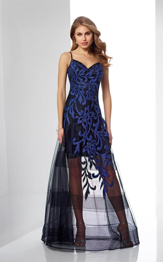 Social Occasions by Mon Cheri - 217842 Sleeveless Floral Long Dress in Black and Blue