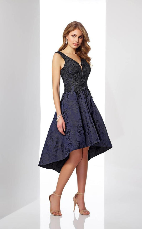 Social Occasions by Mon Cheri - 217854 Textured Brocade Hi-Low Dress In Blue