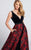 Ellie Wilde - EW21721 V-Neck Velvet Evening Gown in Black and Red