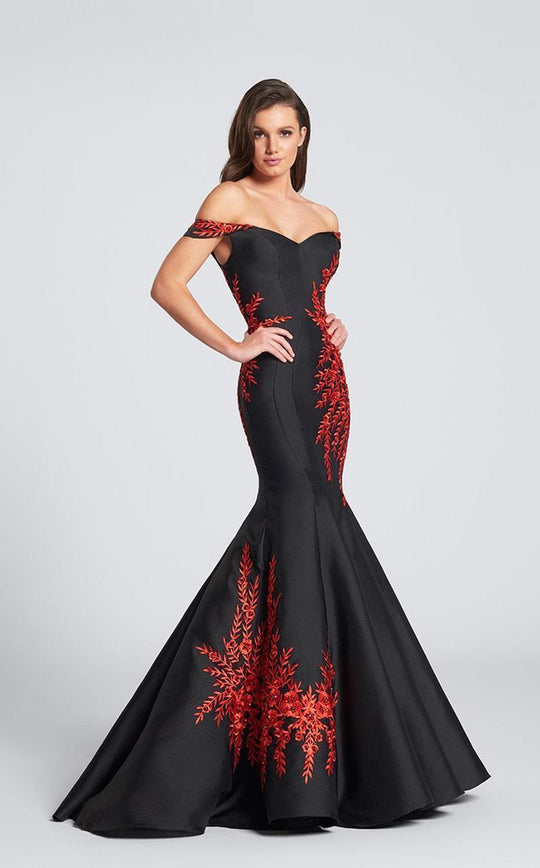 Ellie Wilde - EW21724 Off-Shoulder Trumpet Gown in Black and Red