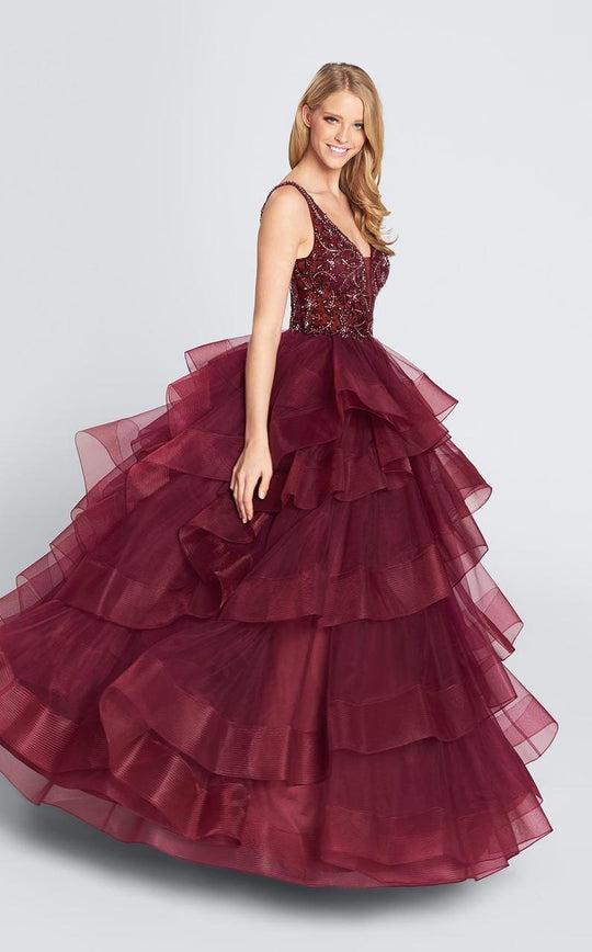 Ellie Wilde - EW21726 Beaded V-neck Ballgown in Red