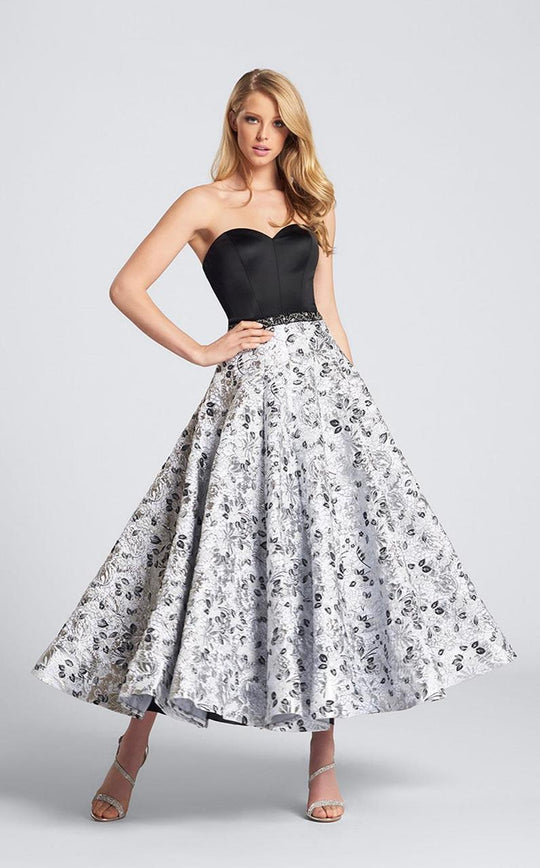 Ellie Wilde - EW21730 Sultry Strapless Satin Evening Dress in Black and Silver