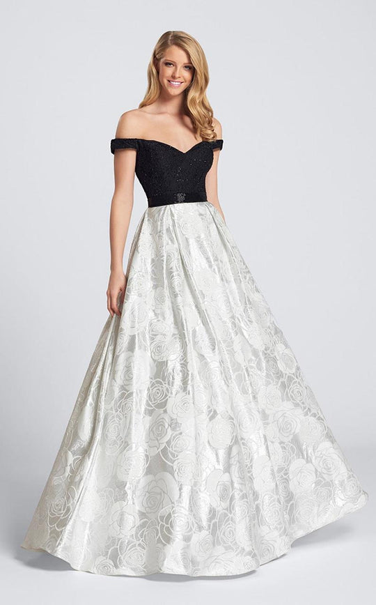 Ellie Wilde - EW21734 Majestic Off the Shoulder Evening Gown in Black and Silver