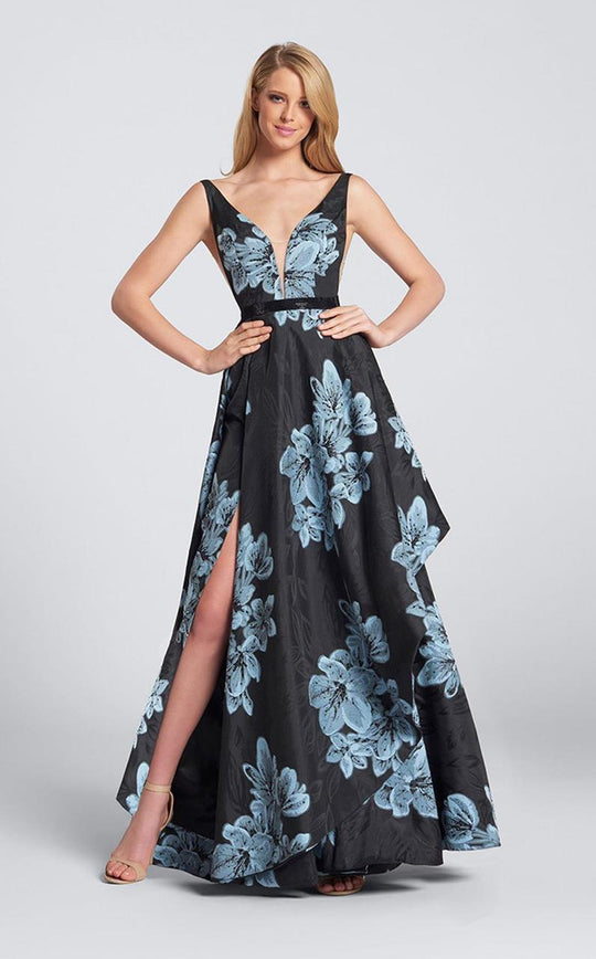 Ellie Wilde - EW21737 Sleeveless V-neck Prom Dress in Black and Gray