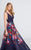 Ellie Wilde - EW21756 Deep V-Neck Floral Chiffon Long Dress in Purple and Multi-Color