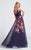 Ellie Wilde - EW21756 Deep V-Neck Floral Chiffon Long Dress in Purple and Multi-Color