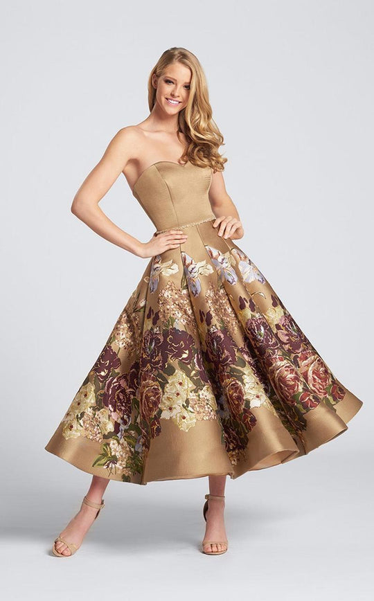 Ellie Wilde - EW21770 Strapless Tea-Length Dress in Brown