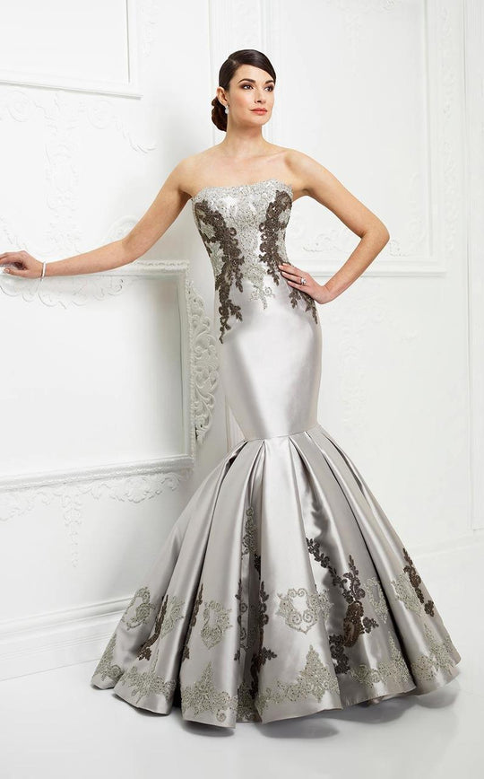 Montage by Mon Cheri - 217D82 Strapless Semi-Sweetheart Mermaid Dress in Silver and Multi-color