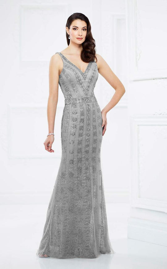 Montage by Mon Cheri - 217931 Embellished Jersey Dress in Silver
