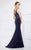 Montage by Mon Cheri - 217933 Bedazzled Deep V-neck Trumpet Dress In Blue